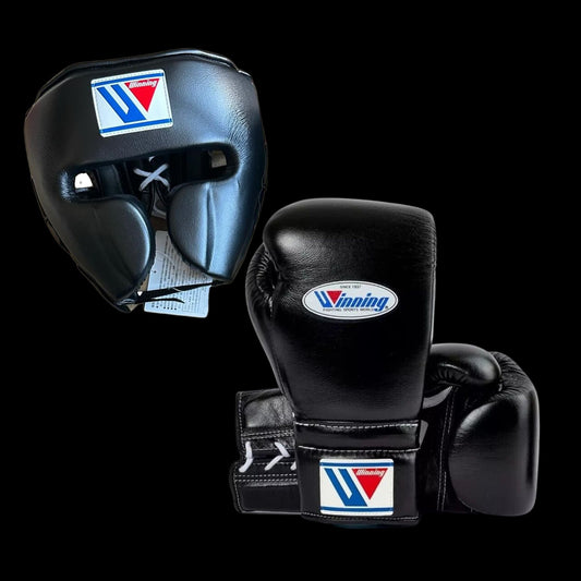 Black Winning Boxing Gloves set, Winning Boxing Glove winning head guard, winning boxing set Winning Lace up Boxing Glove set, Boxing Glove set, Winning boxing gear set, PF Fitness Gear, Winning set