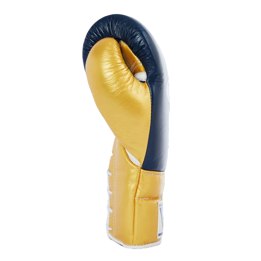 Custom Winning boxing gloves Blue Gold Leather 16oz Lace up