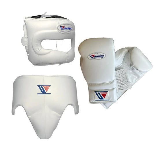 Custom Winning boxing set White leather gloves