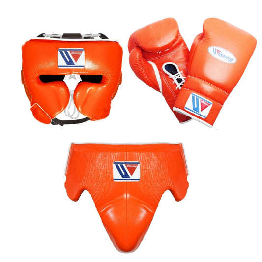 Custom Winning boxing set orange laceup gloves
