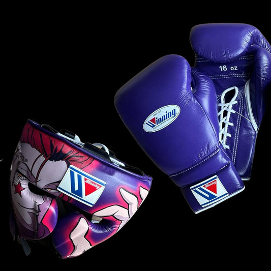 Purple Winning Boxing Gloves set, Winning Boxing Glove winning head guard, winning boxing set Winning Lace up Boxing Glove set, Boxing Glove set, Winning boxing gear set, PF Fitness Gear, Winning set, PF FITNESS GEAR