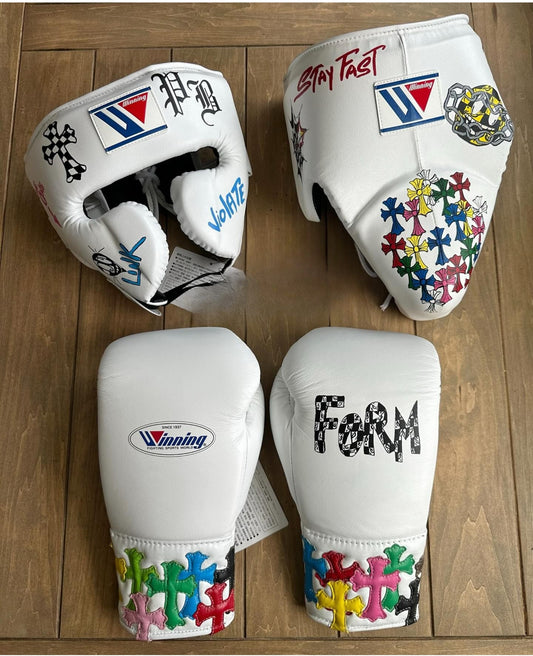 Winning Boxing Glove cross set, Winning Boxing gear, winning boxing set Winning Lace up White gold Boxing Glove set, Boxing Glove set, Winning boxing gear set, PF Fitness Gear, Winning set, PF FITNESS GEAR winning gear, winning Boxing Glove, Winning groins, Winning head Gear, winning Boxing Set, Focus pads, Gloves for Gym, Fight Gloves, Gift for Him, Gift for Son, Father days Gift, Black Friday Sale, Christmas Gift, Thanks Giving Gift, New Year Gift, Cyber sale, Valentine Gift, Gift for her, Gift for Daught