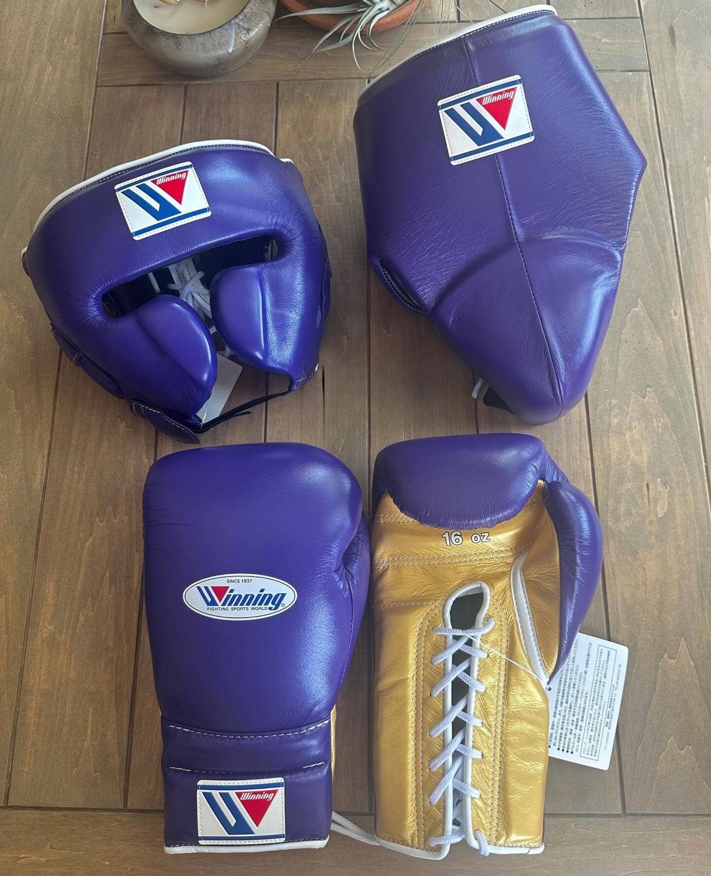 Winning Boxing Glove set, Winning Boxing gear, winning boxing set Winning Lace up Purple Gold Boxing Glove set, Boxing Glove set, Winning boxing gear set, PF Fitness Gear, Winning set, PF FITNESS GEAR winning gear, winning Boxing Glove, Winning groins, Winning head Gear