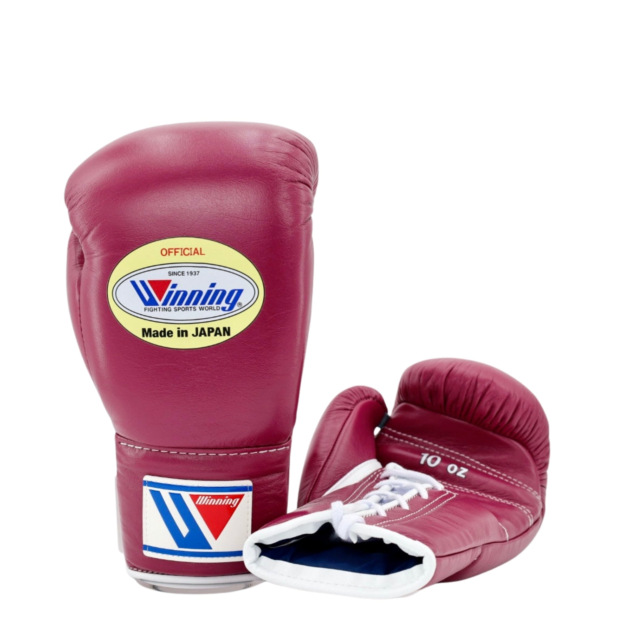 Winning Training boxing gloves 14oz Maroon Leather Lace up - Velcro
