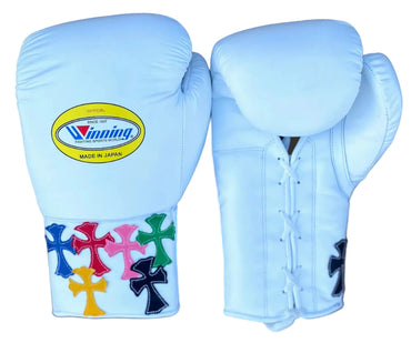 Winning Training boxing gloves 16oz White Leather Lace up - Velcro