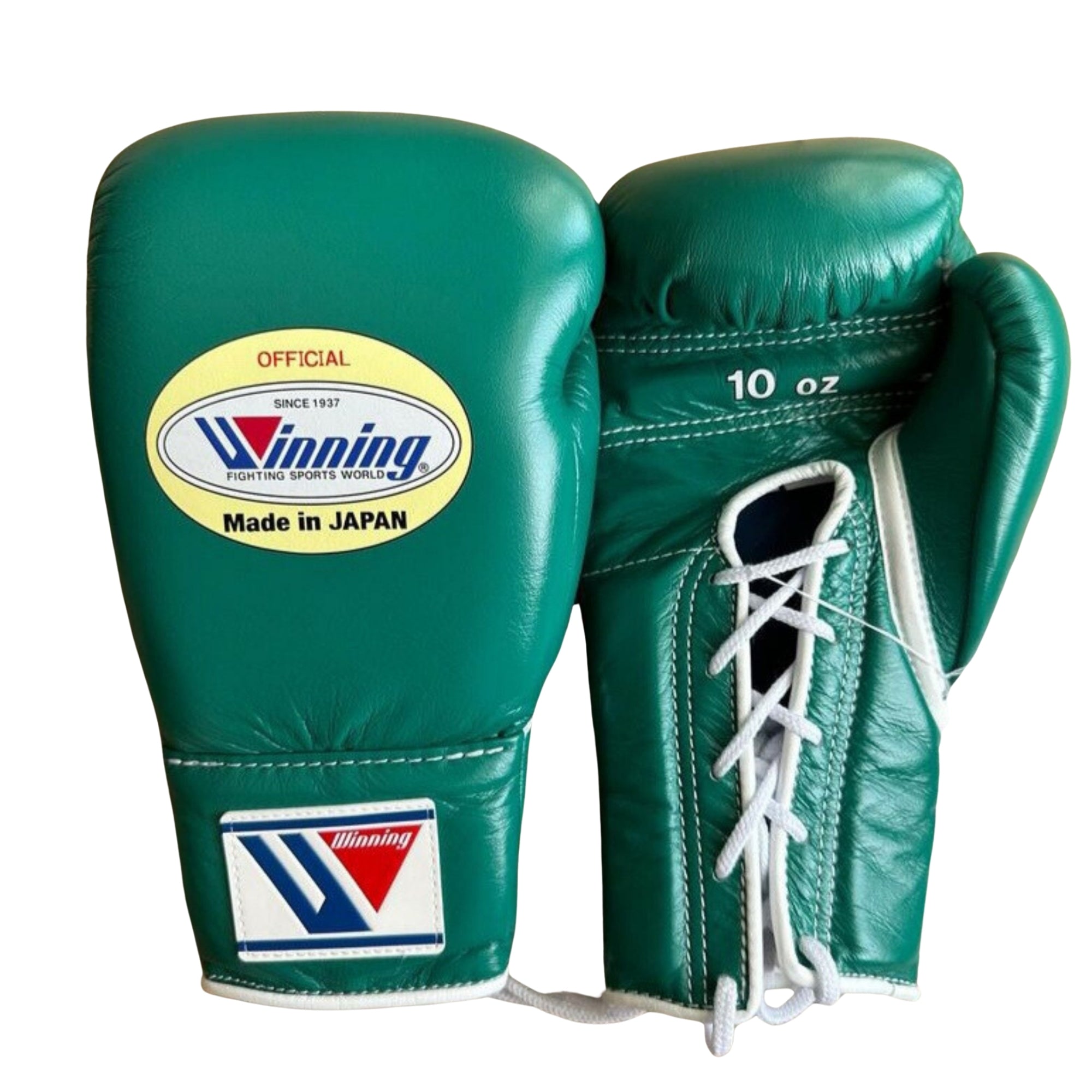 Winning Training boxing gloves Green Leather Lace up - Velcro