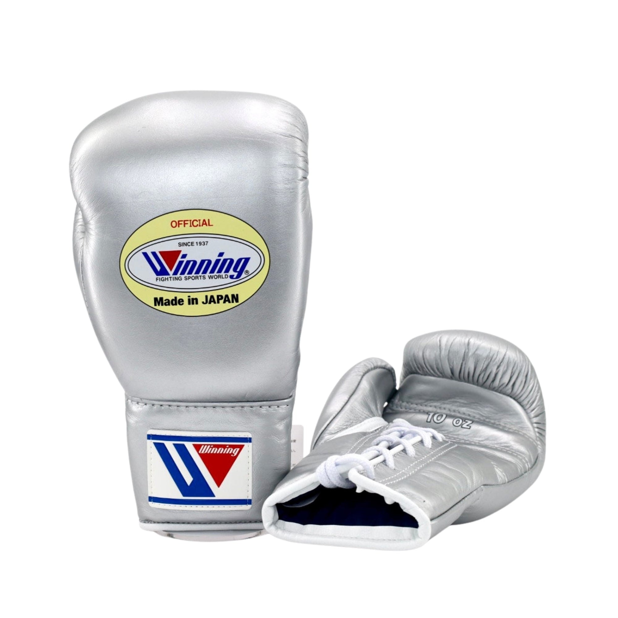 Winning Training boxing gloves Silver Leather Lace up - Velcro