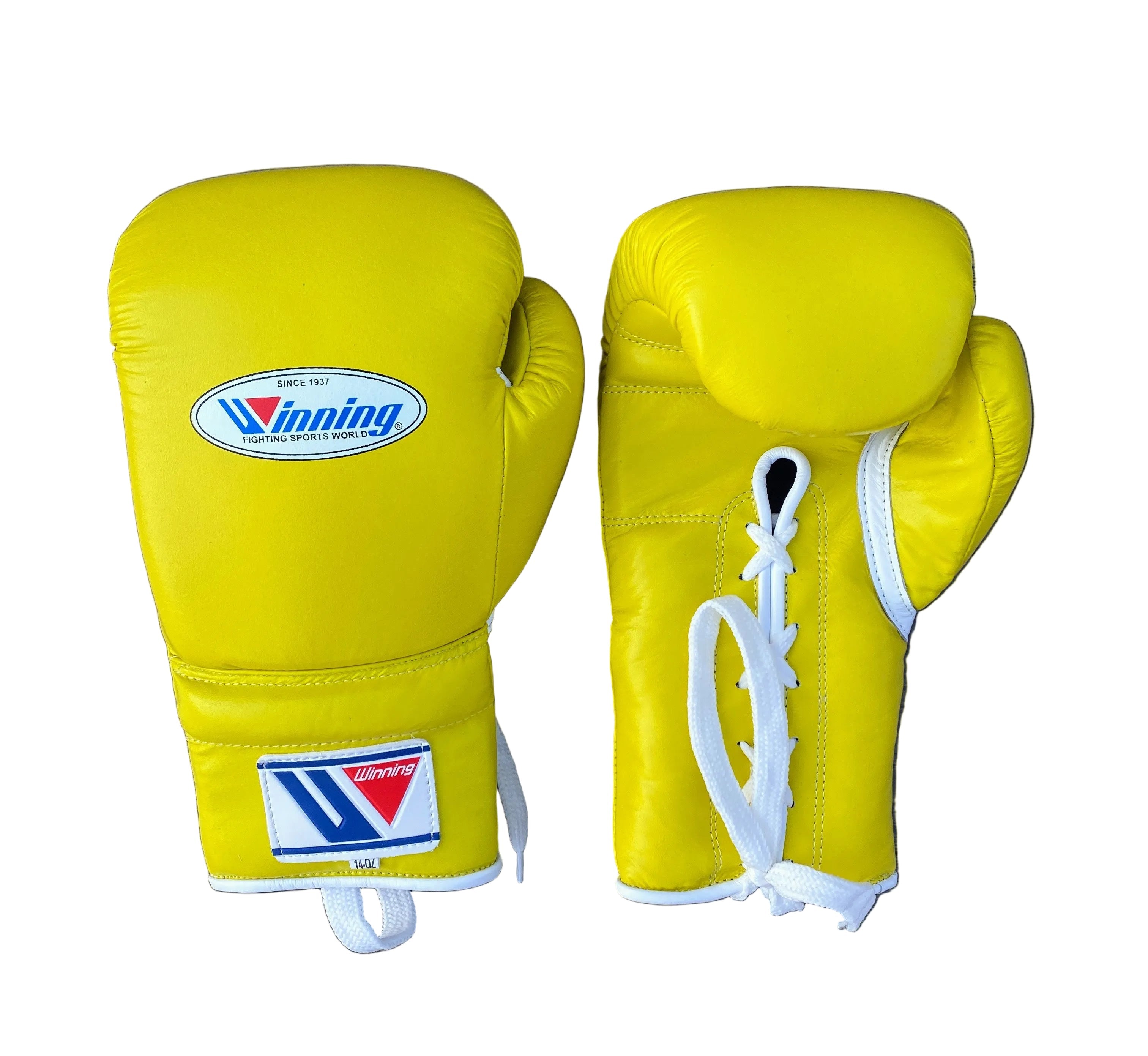 Winning Training boxing gloves yellow Leather Lace up