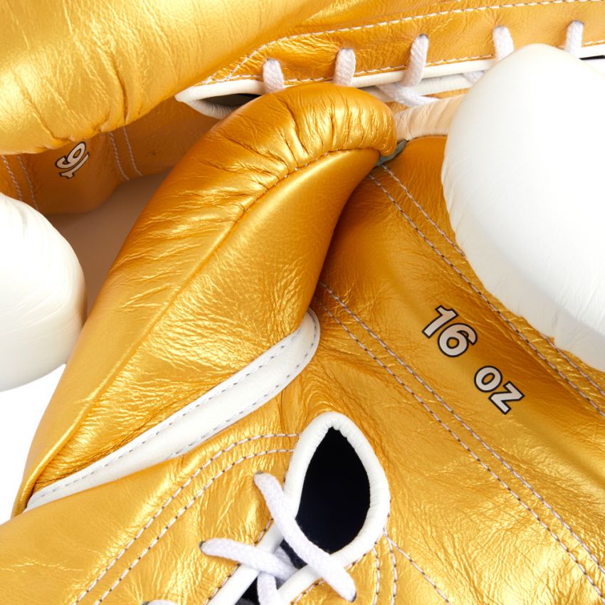 Winning boxing gloves 14oz Lace up and Velcro White Gold