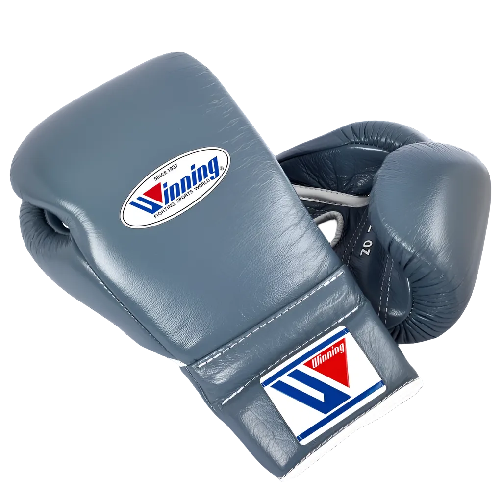 Winning boxing gloves 14oz Lace up Grey Leather