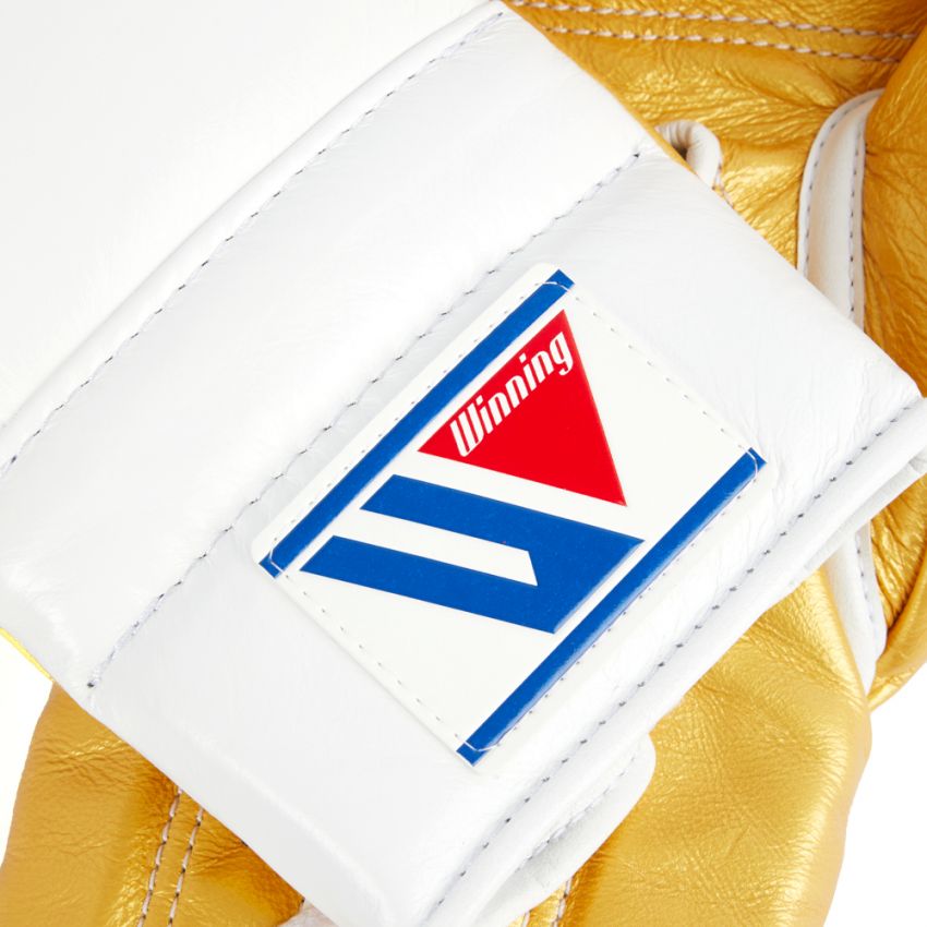 Winning boxing gloves 14oz Lace up and Velcro White Gold
