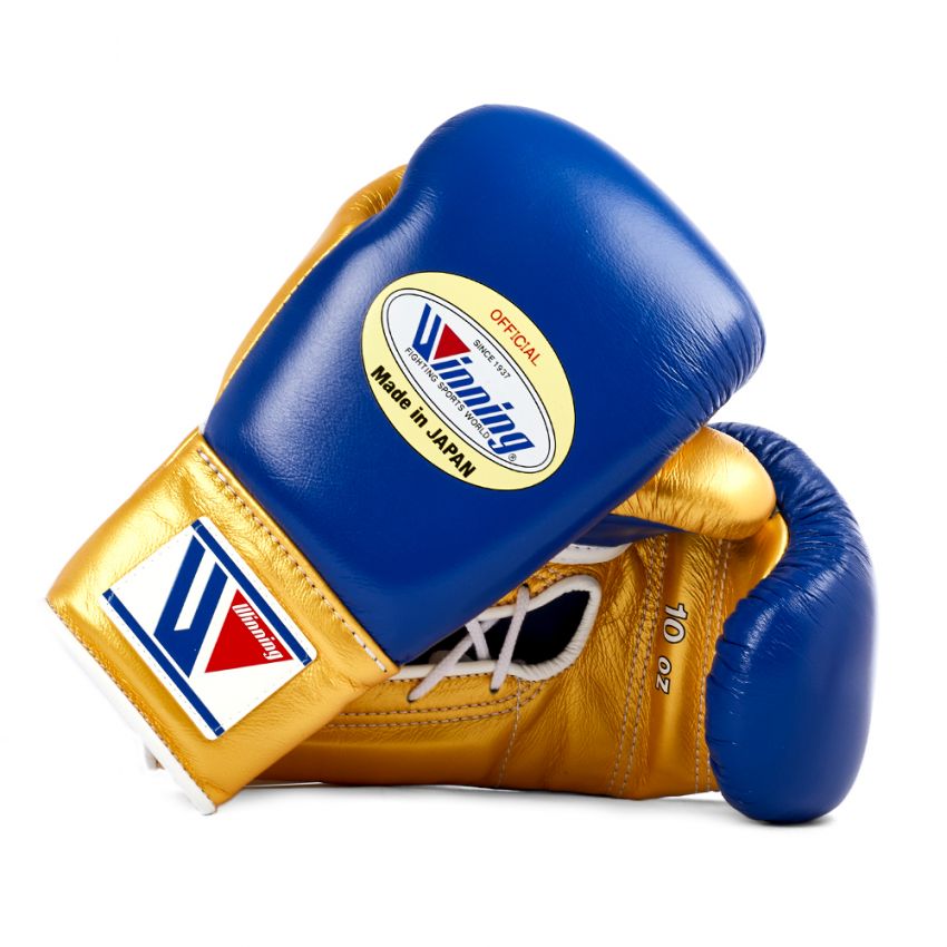 Winning boxing gloves Gold Blue Lace up