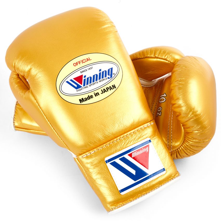 Winning boxing gloves Lace up Gold Leather