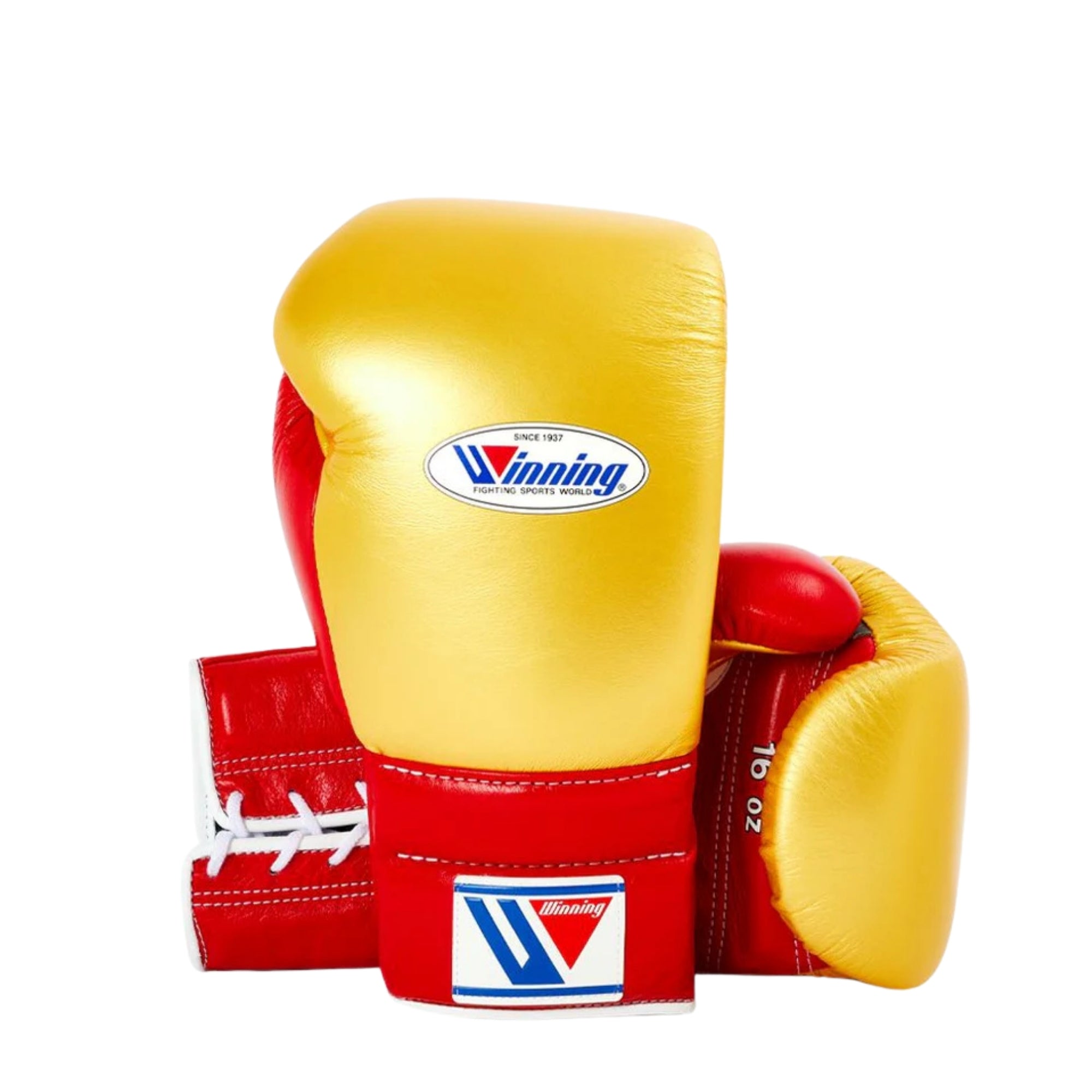 Winning boxing gloves Gold Red Leather Lace up - Velcro