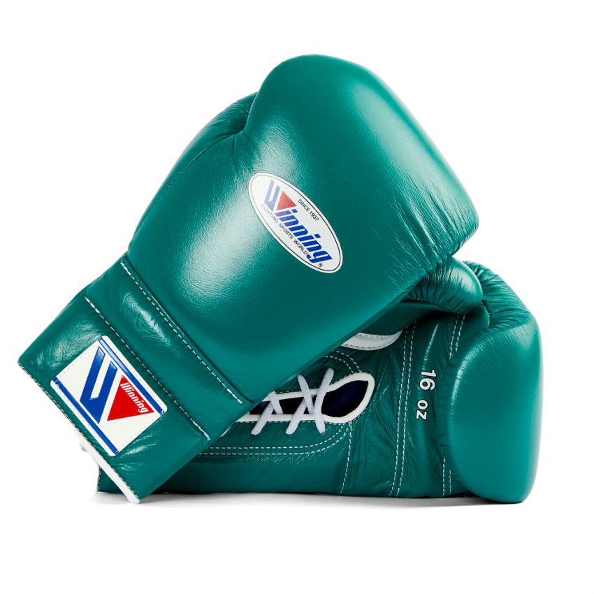 Winning boxing gloves Green Leather 10oz Lace up Velcro