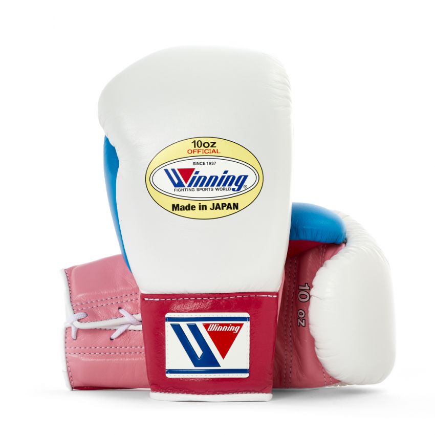 Winning boxing gloves Pink White Leather 14oz Lace up