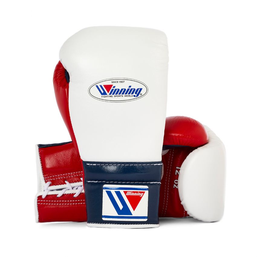Winning boxing gloves Red White Blue Leather Lace up