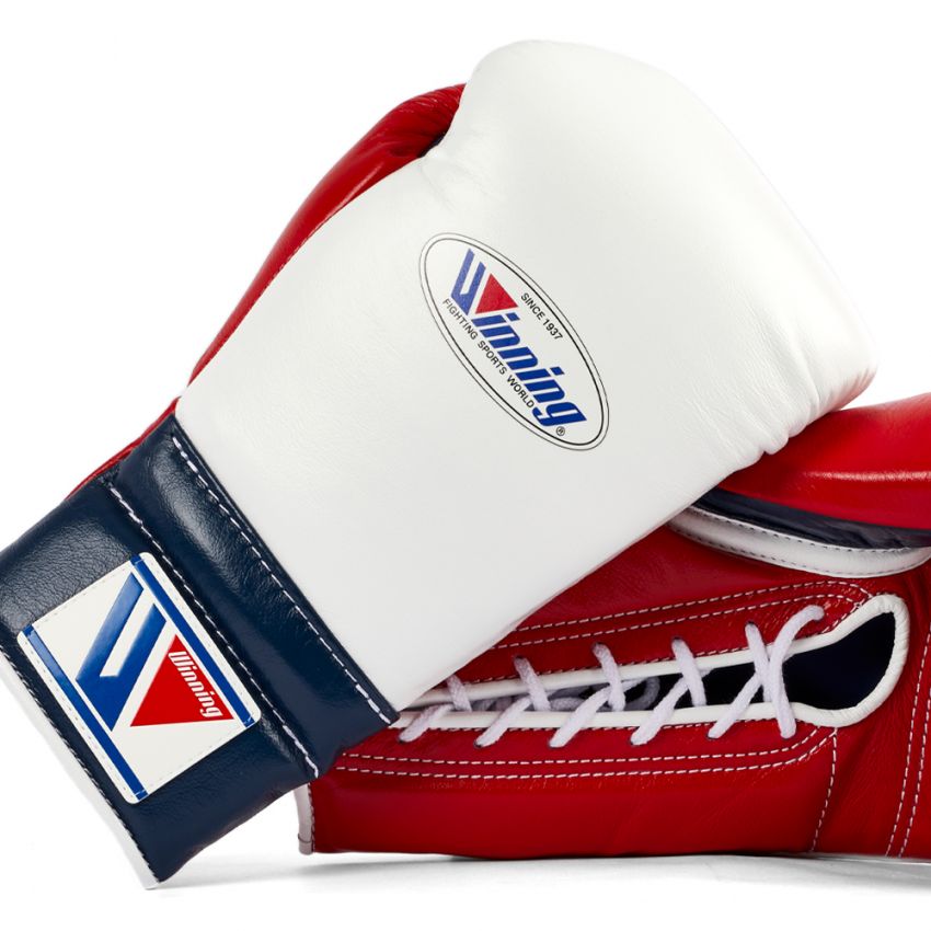 Winning boxing gloves Red White Blue Leather Lace up
