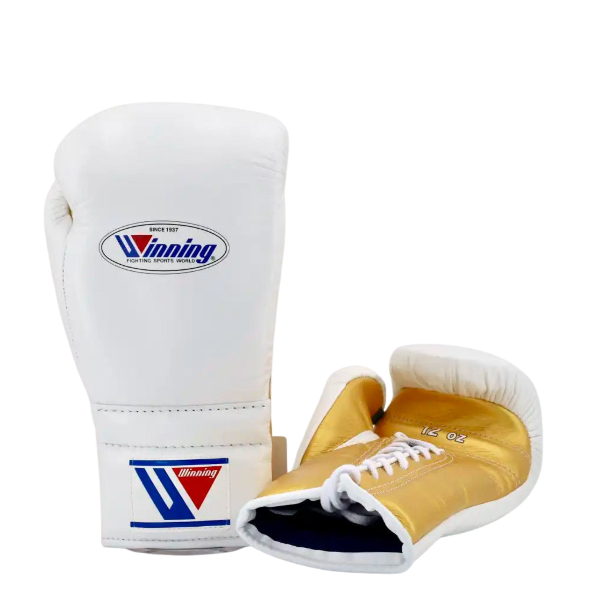 Winning boxing gloves White Gold Leather Lace up - Velcro