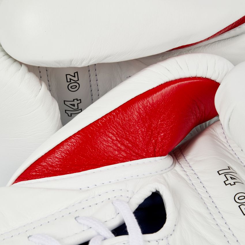 Winning boxing gloves White Red Leather 16oz Lace up - Velcro