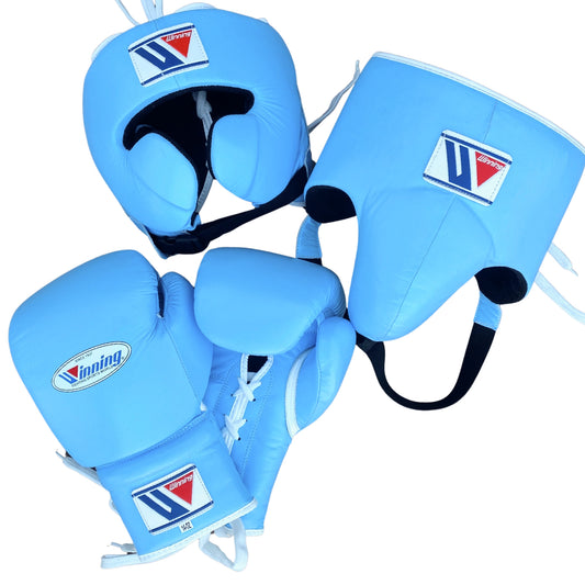 Winning boxing gloves set Sky Blue Leather