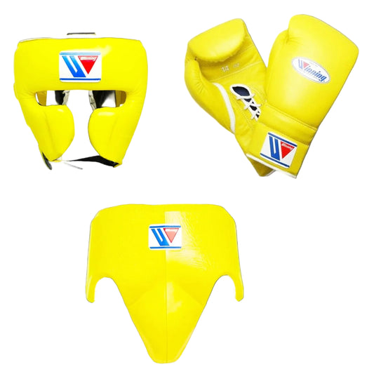 Winning boxing set Yellow Leather Gloves Laceup