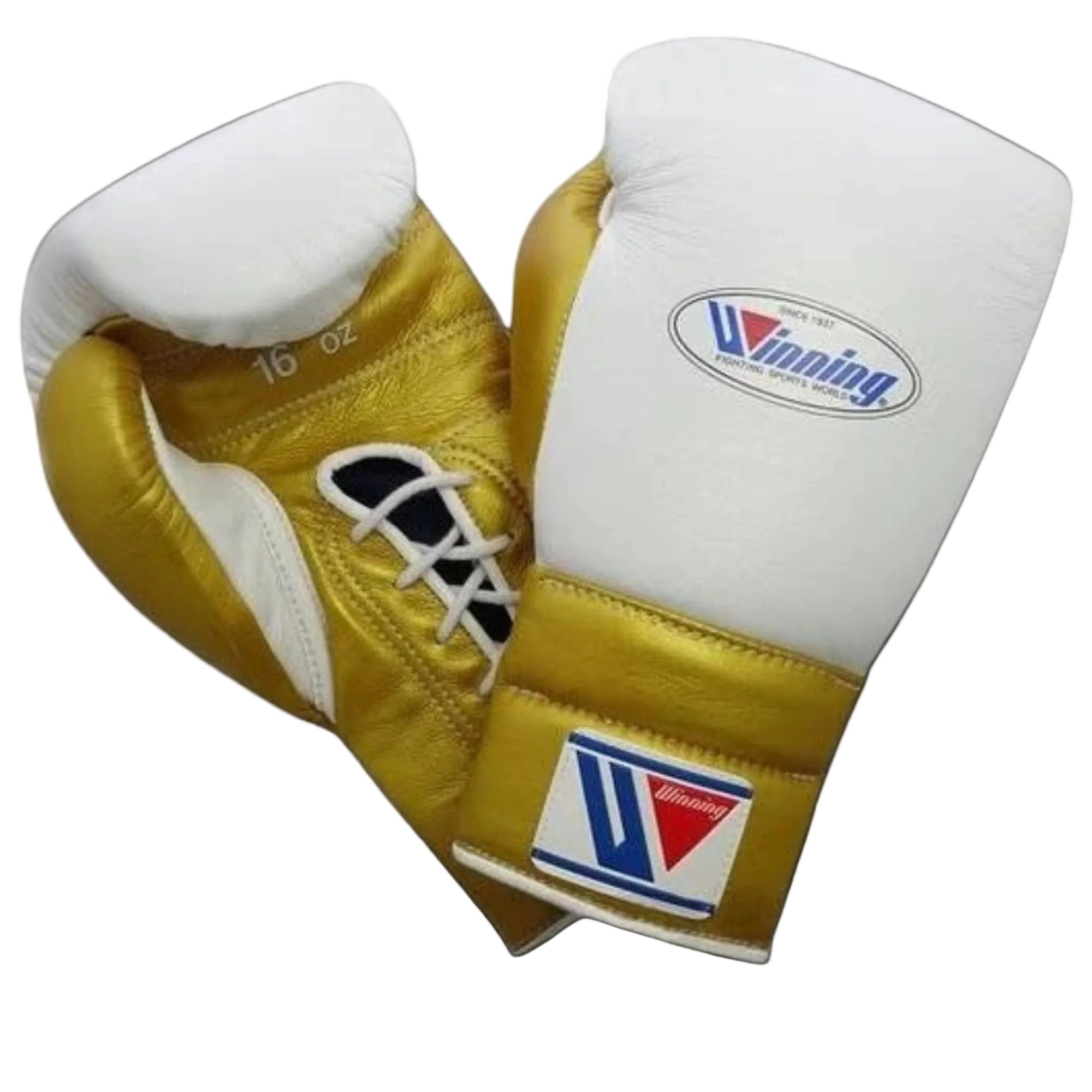 Winning training boxing gloves White Gold Leather Lace up - Velcro
