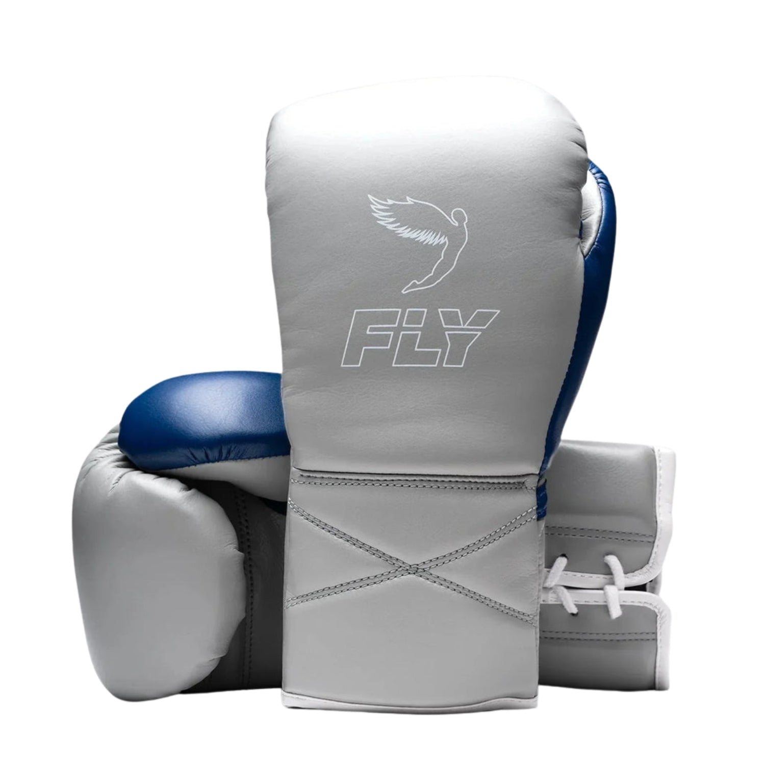Fly boxing gloves Grey Blue Leather Lace up