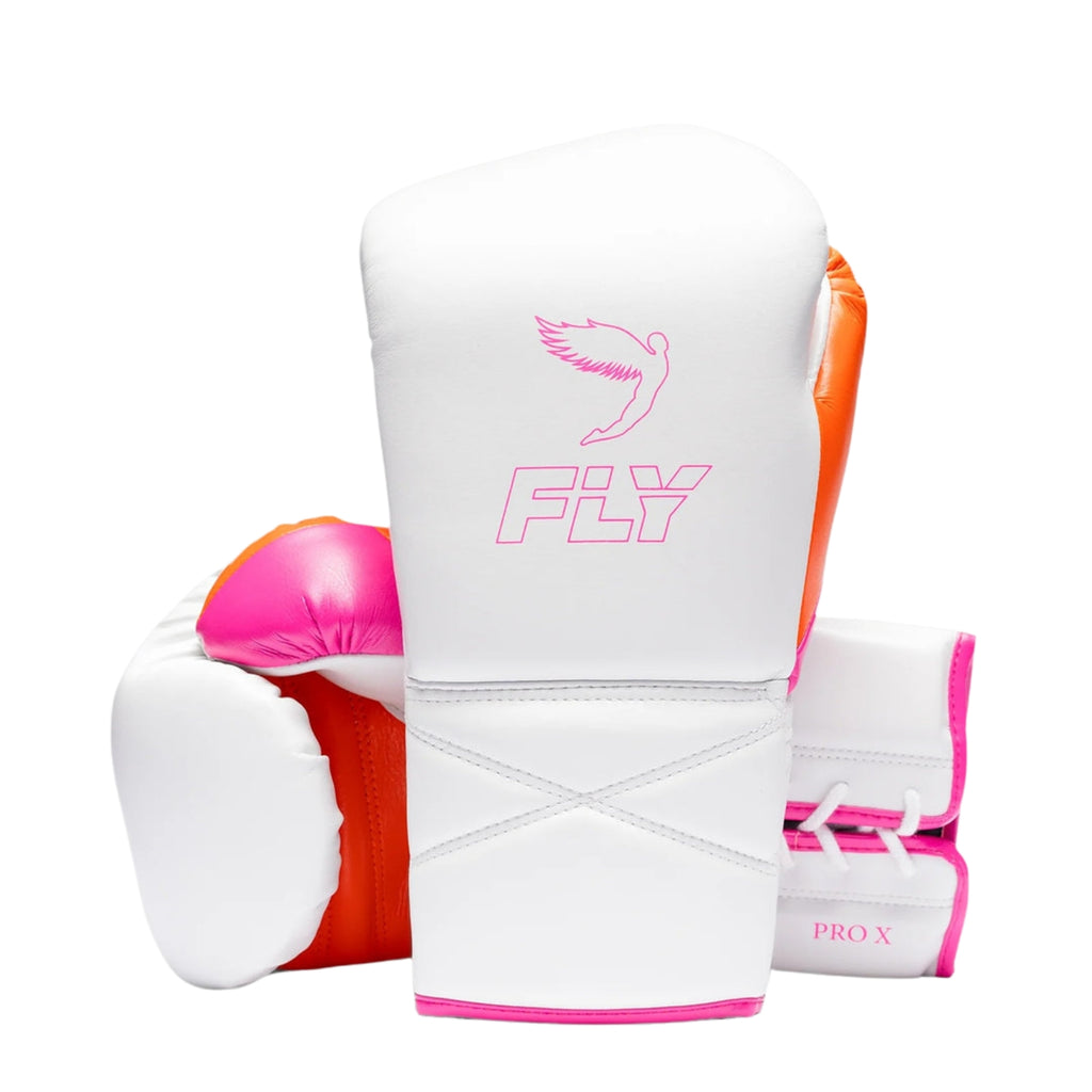 Fly boxing gloves White Pink Leather Lace up