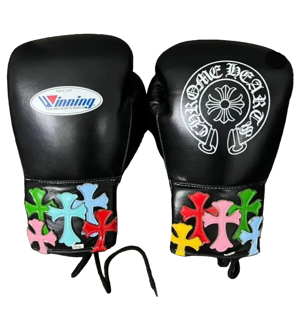 Leather Winning boxing gloves Velcro or Lace up 16oz/14oz Black Cross Gloves