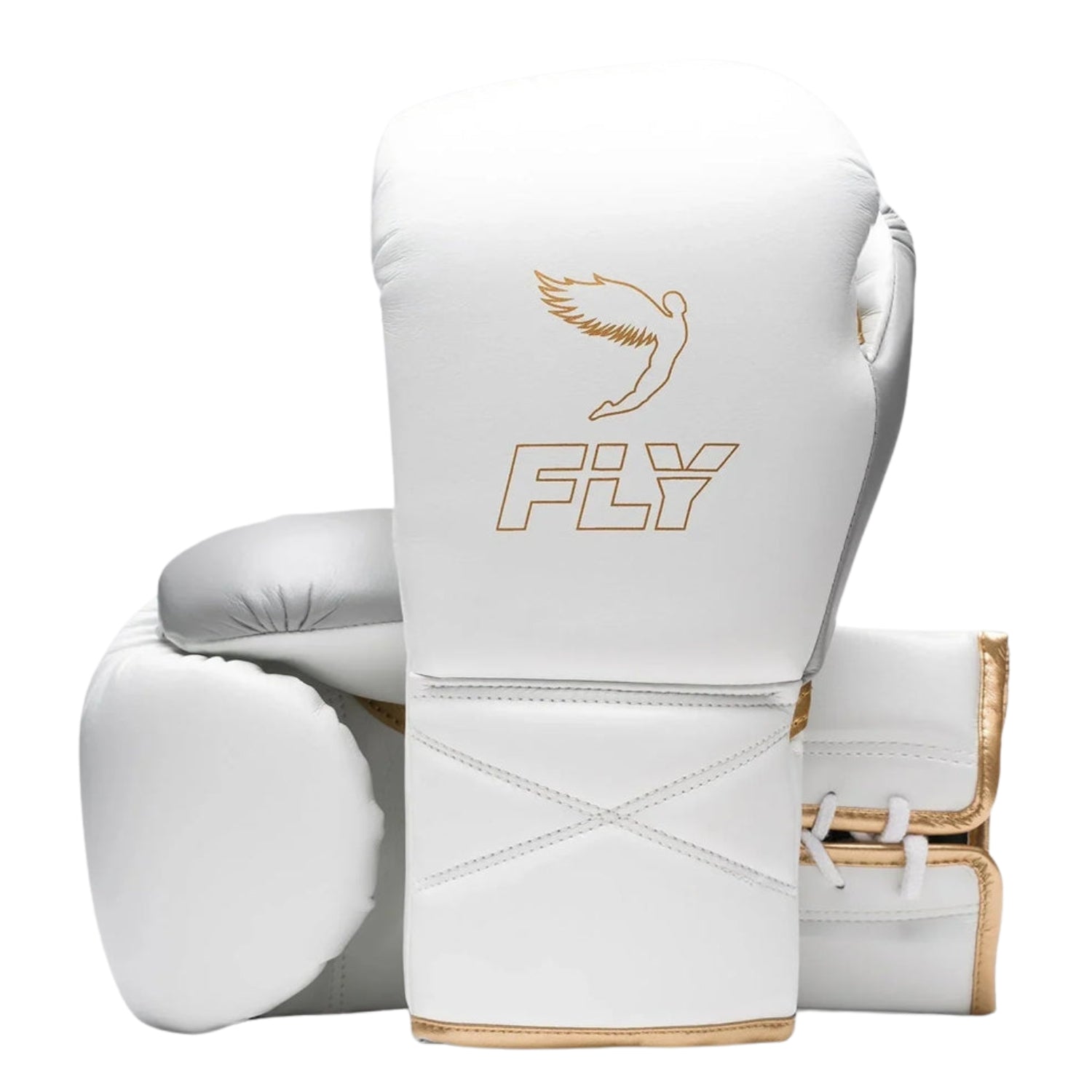 Fly boxing gloves White Golden Leather Lace up