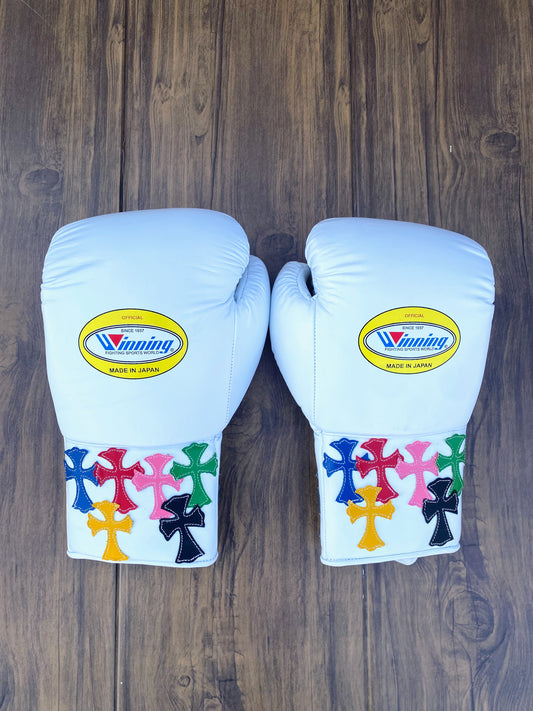 White Winning boxing gloves, Winning cross Lace up Boxing Glove, winning cross boxing glove - White Cross