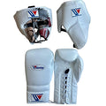 Winning boxing gloves set White Leather ippo Head protector groin protector