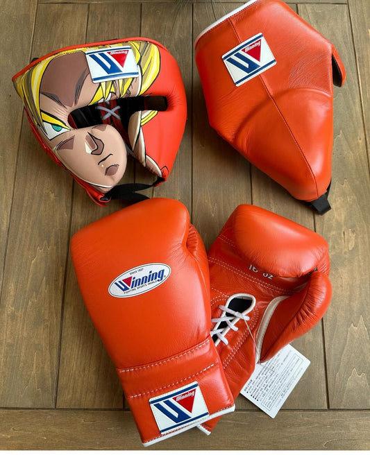 Winning boxing gloves set ,winning boxing gloves, Winning Head protector, Winning groin protector - Orange
