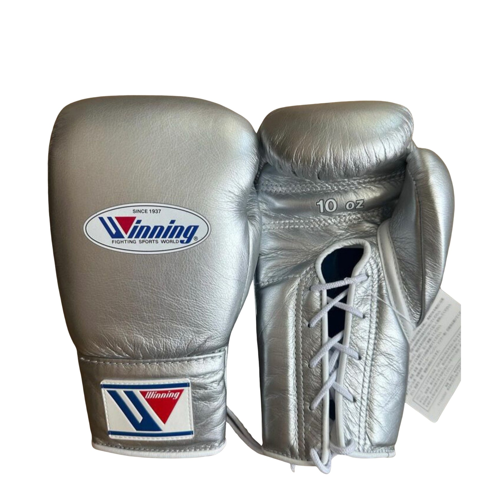 Affordable Custom Winning Training boxing gloves Silver Leather Lace up - Velcro