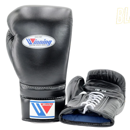 Affordable Winning Boxing Gloves Black Leather Lace-up 16oz 