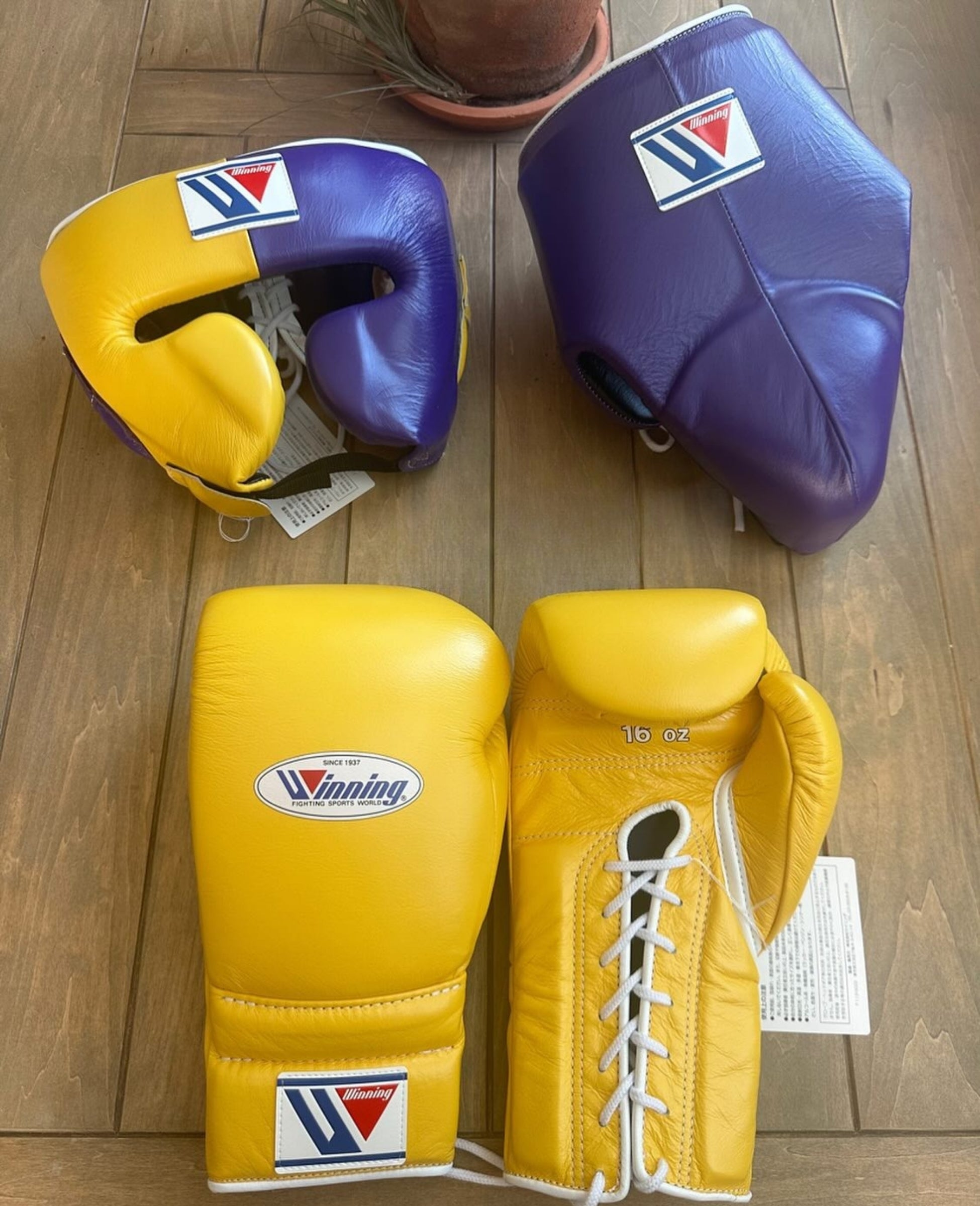 Affordable Winning Boxing Gloves set Yellow Purple