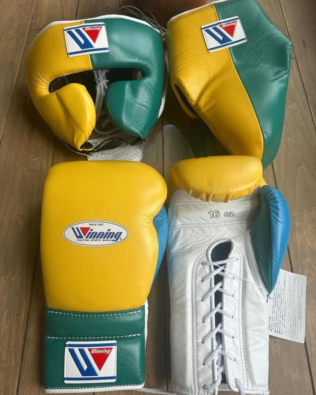 Affordable Winning Boxing set Yellow White Green Leather Nose & Groin Protection