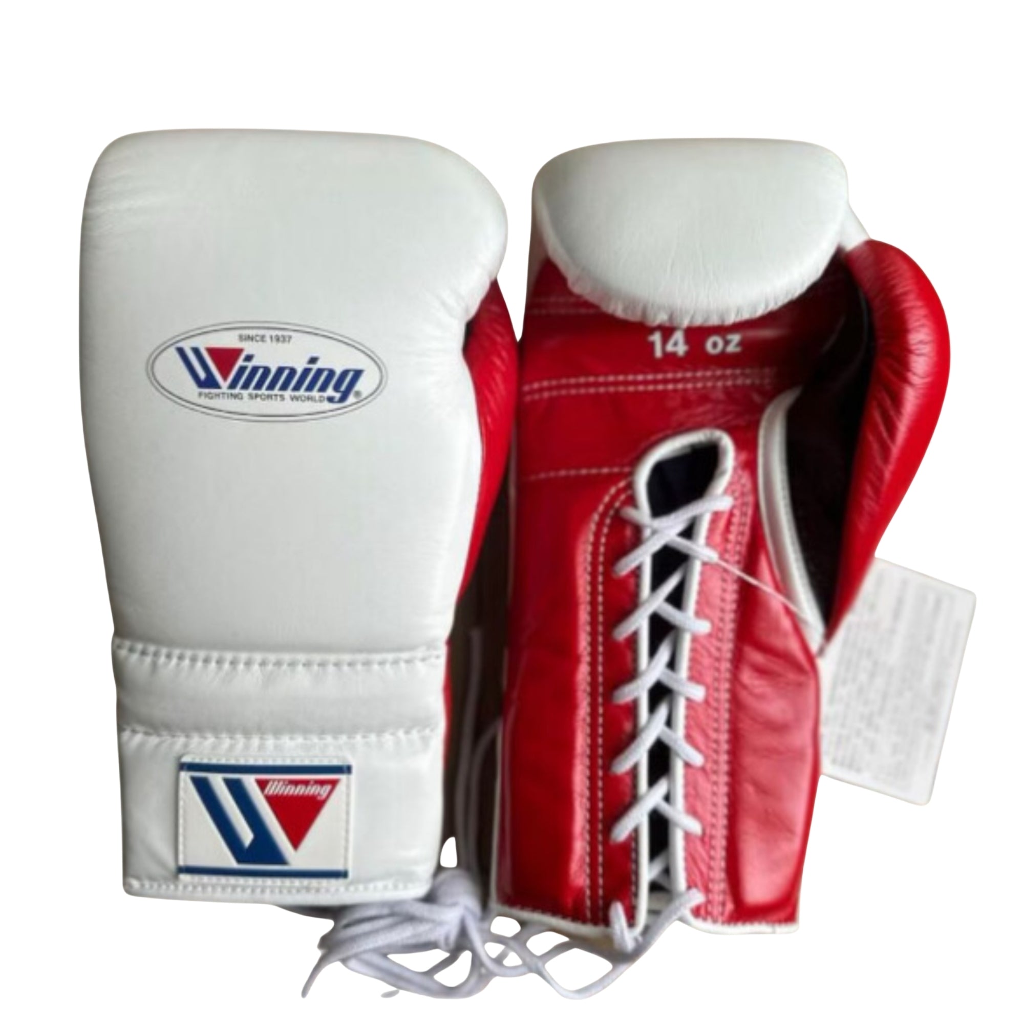 Affordable Winning Training boxing gloves 16oz White Red Leather Lace up - Velcro