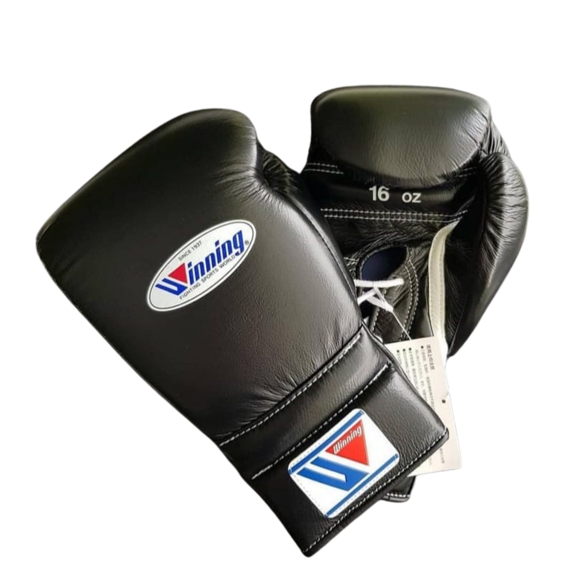 Affordable Winning Training boxing gloves Black Leather Lace up - Velcro