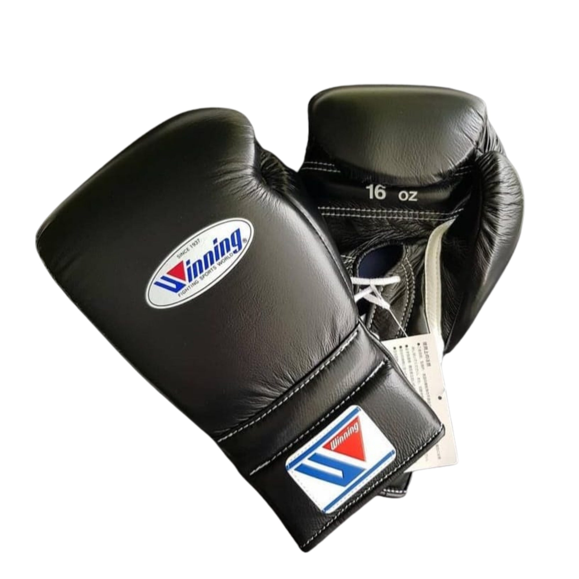 Affordable Winning Training boxing gloves Black Leather Lace up - Velcro