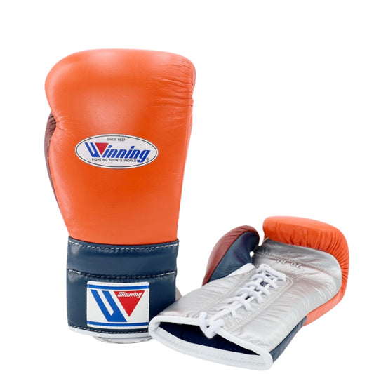 Affordable Winning boxing gloves 16oz Orange Silver Leather Lace up