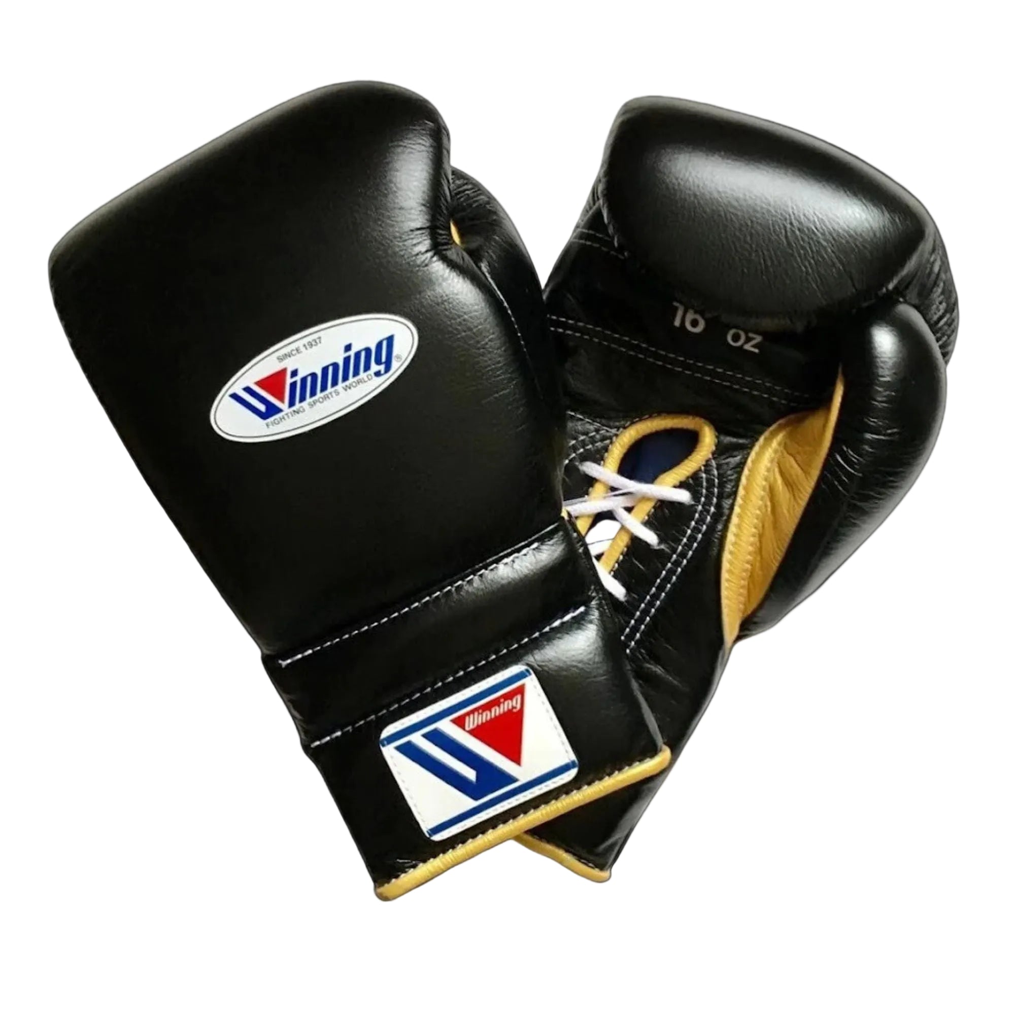 Affordable Winning boxing gloves Black Golden Leather Lace up - Velcro
