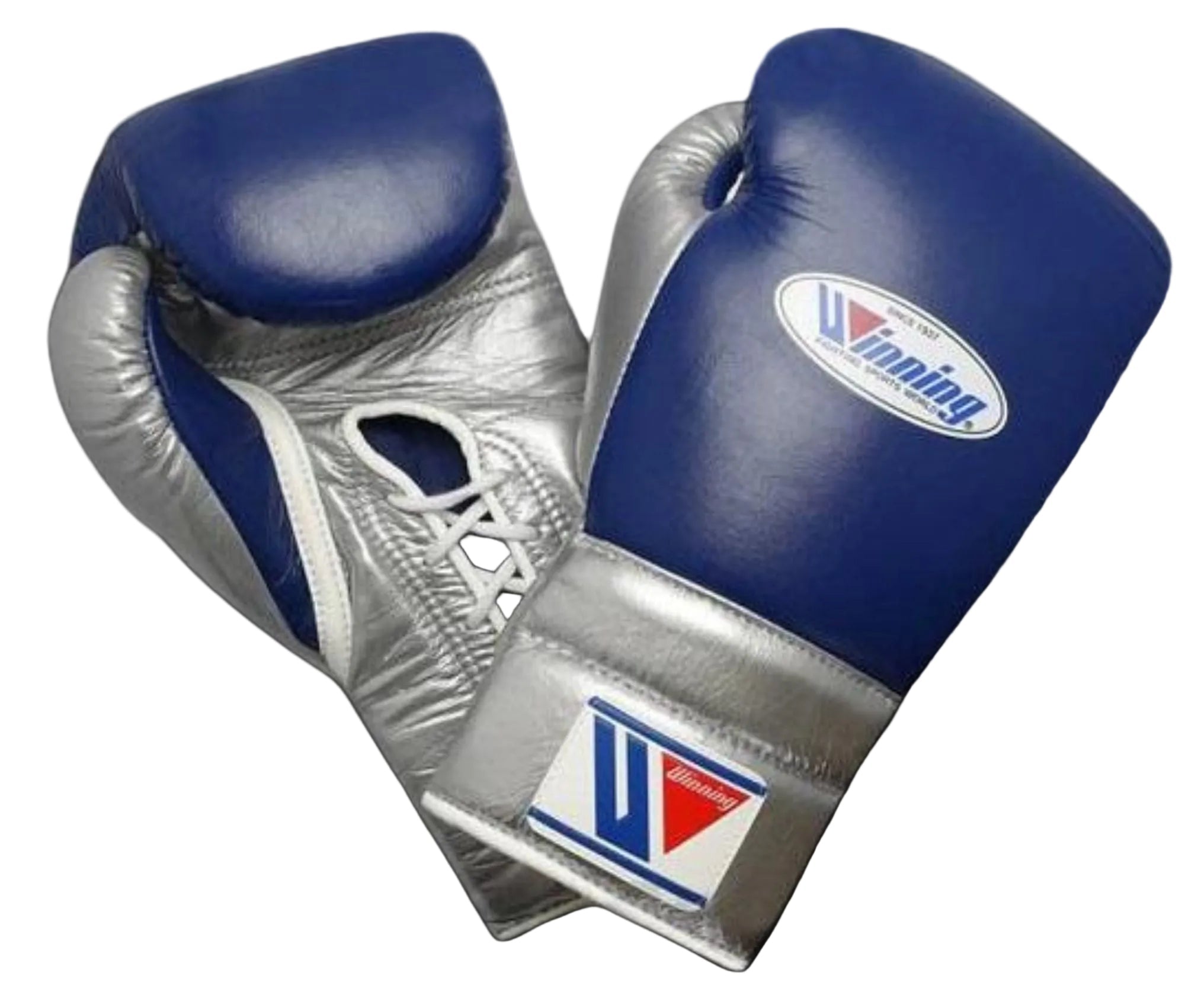 Affordable Winning boxing gloves Blue Silver Leather Lace up - Velcro