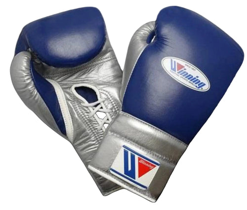 Affordable Winning boxing gloves Blue Silver Leather Lace up - Velcro