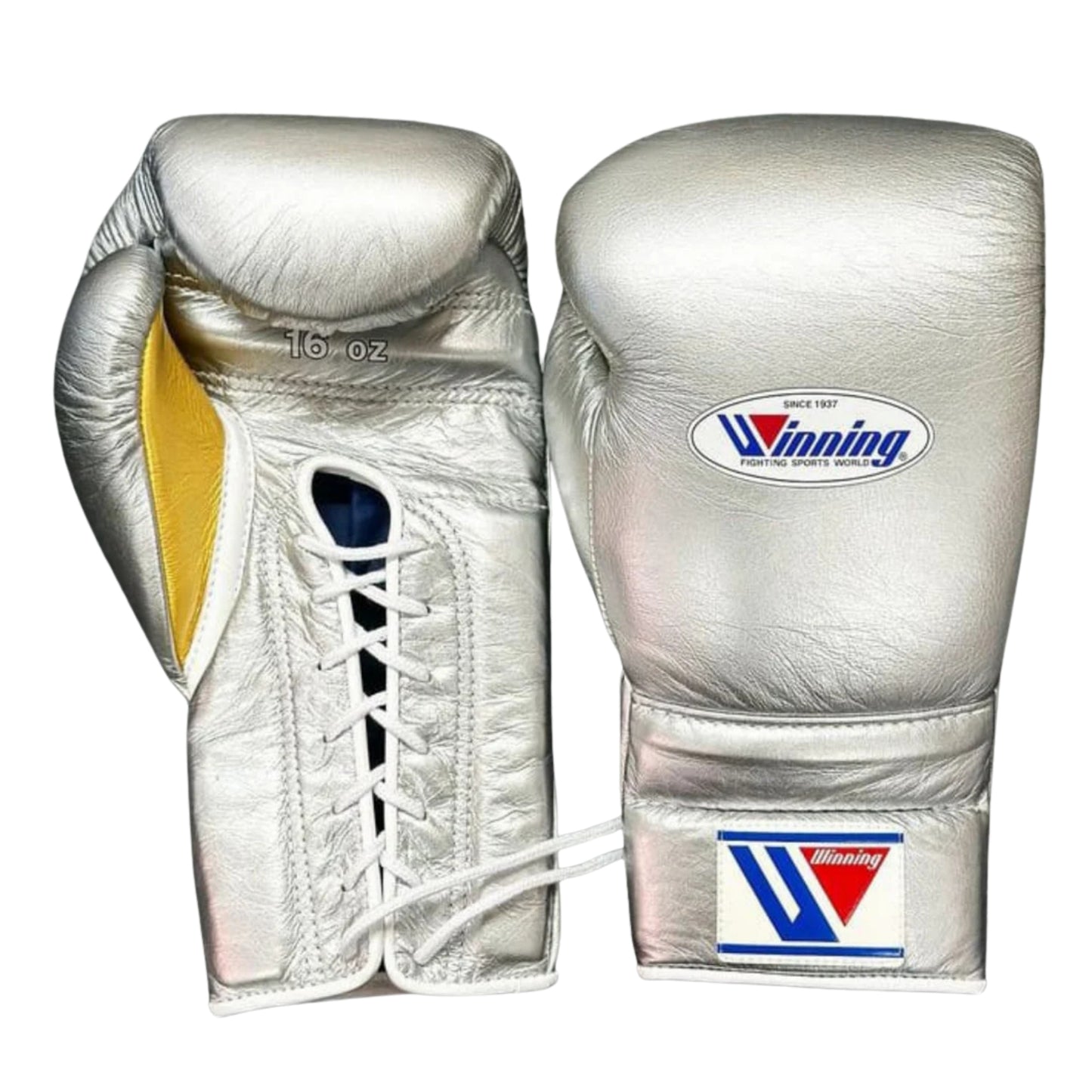 Affordable  Winning boxing gloves Silver Gold Leather Lace up - Velcro
