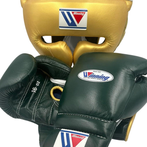 Affordable Winning boxing gloves set Gold Green Leather 