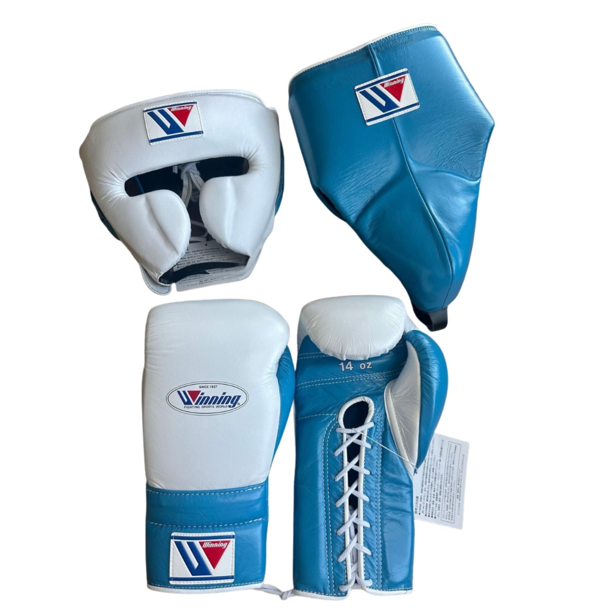 Affordable Winning boxing gloves set White Sky blue Leather