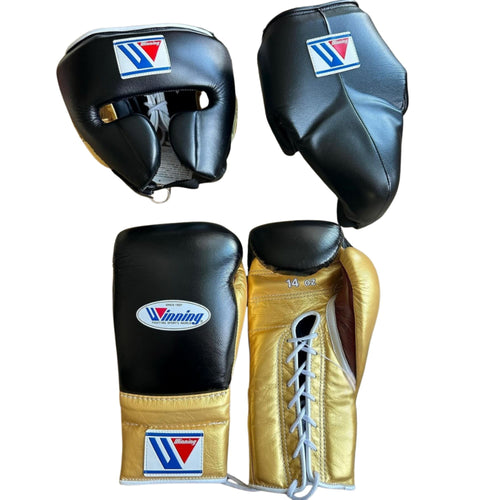 Affordable Winning boxing set Black Gold Leather Laceup