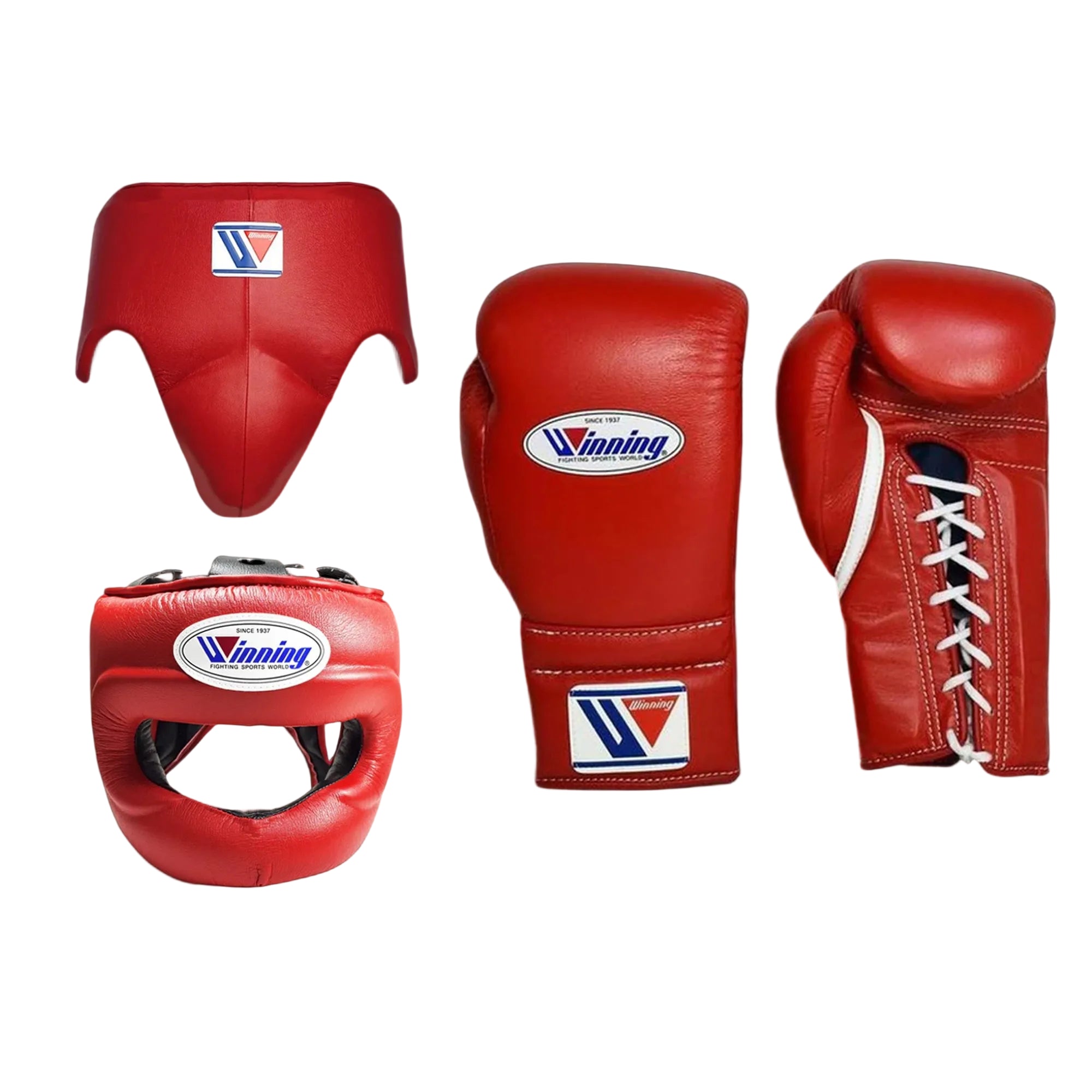 Affordable Winning boxing set Red Leather laceup gloves